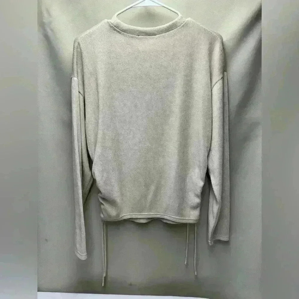 Zara Tan long sleeve side drawstring ruching Shirt Size Medium - Picture 4 of 4